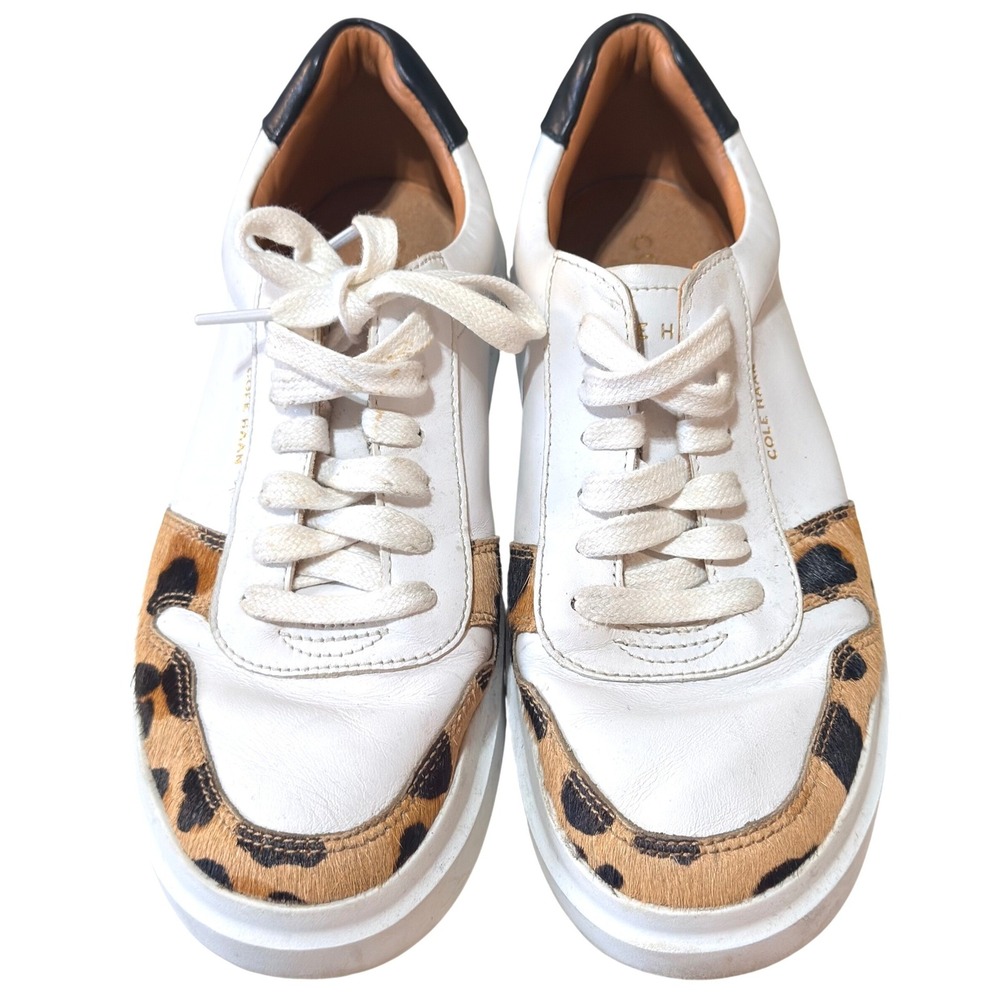 Cole Haan Grand Crosscourt Sneakers Womens 8B White Leather Leopard Calf Hair